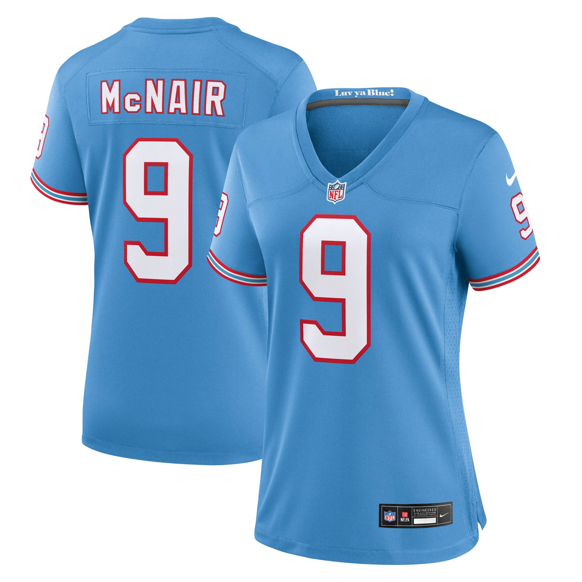 Steve McNair Tennessee Titans Women's Oilers Throwback Retired Player Game Jersey - Light Blue - Image 2