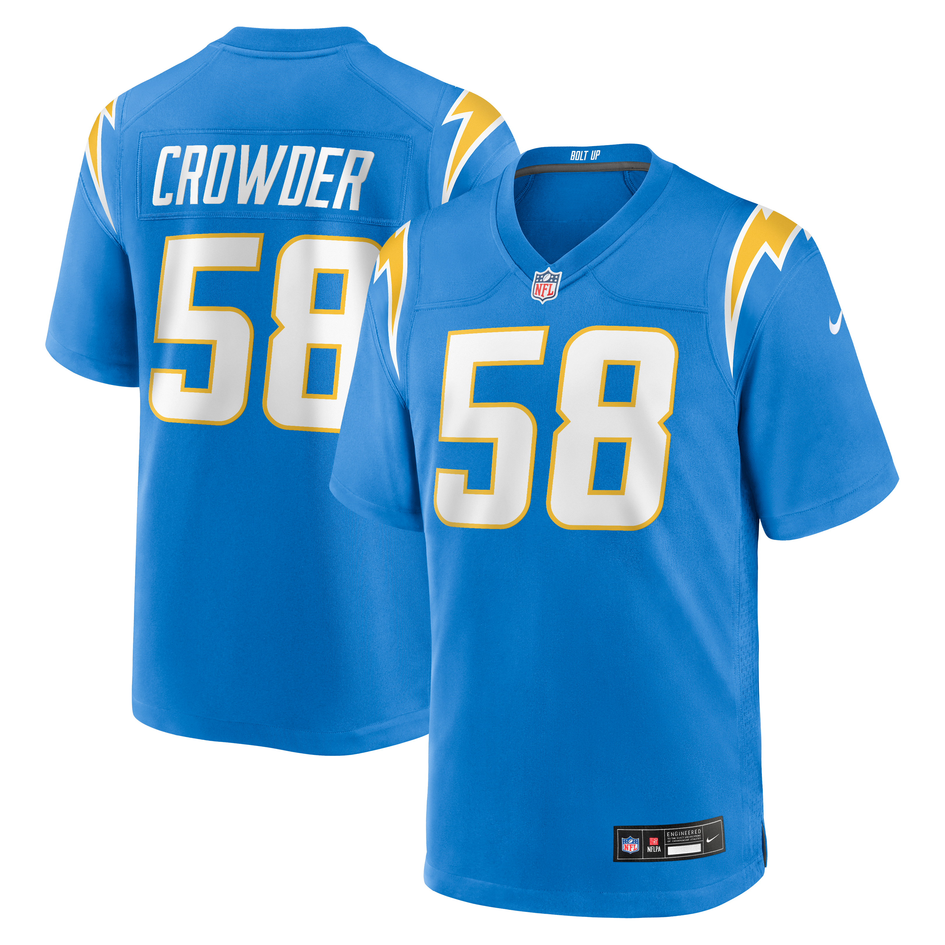 Tae Crowder Los Angeles Chargers Team Game Jersey - Powder Blue - Image 2