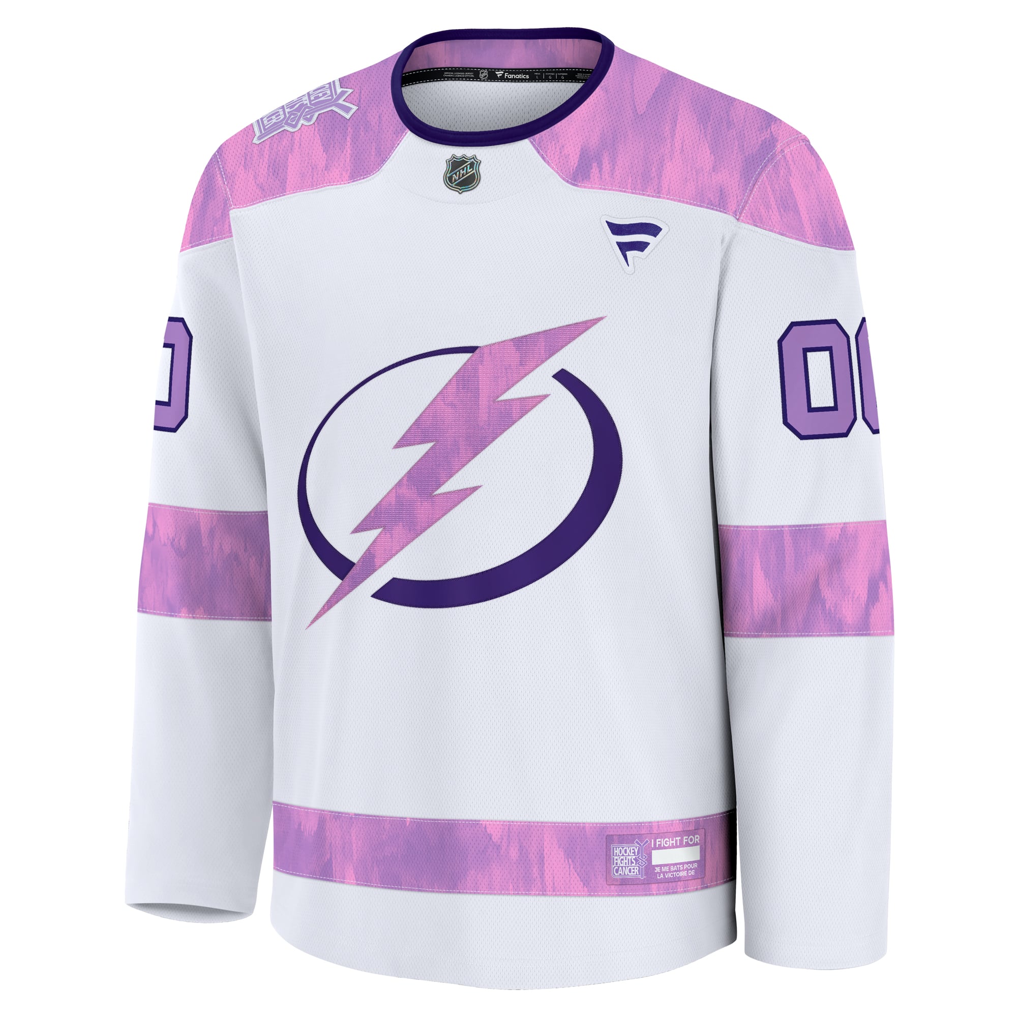 Tampa Bay Lightning 2024 Hockey Fights Cancer Custom Practice Jersey - White - Image 3