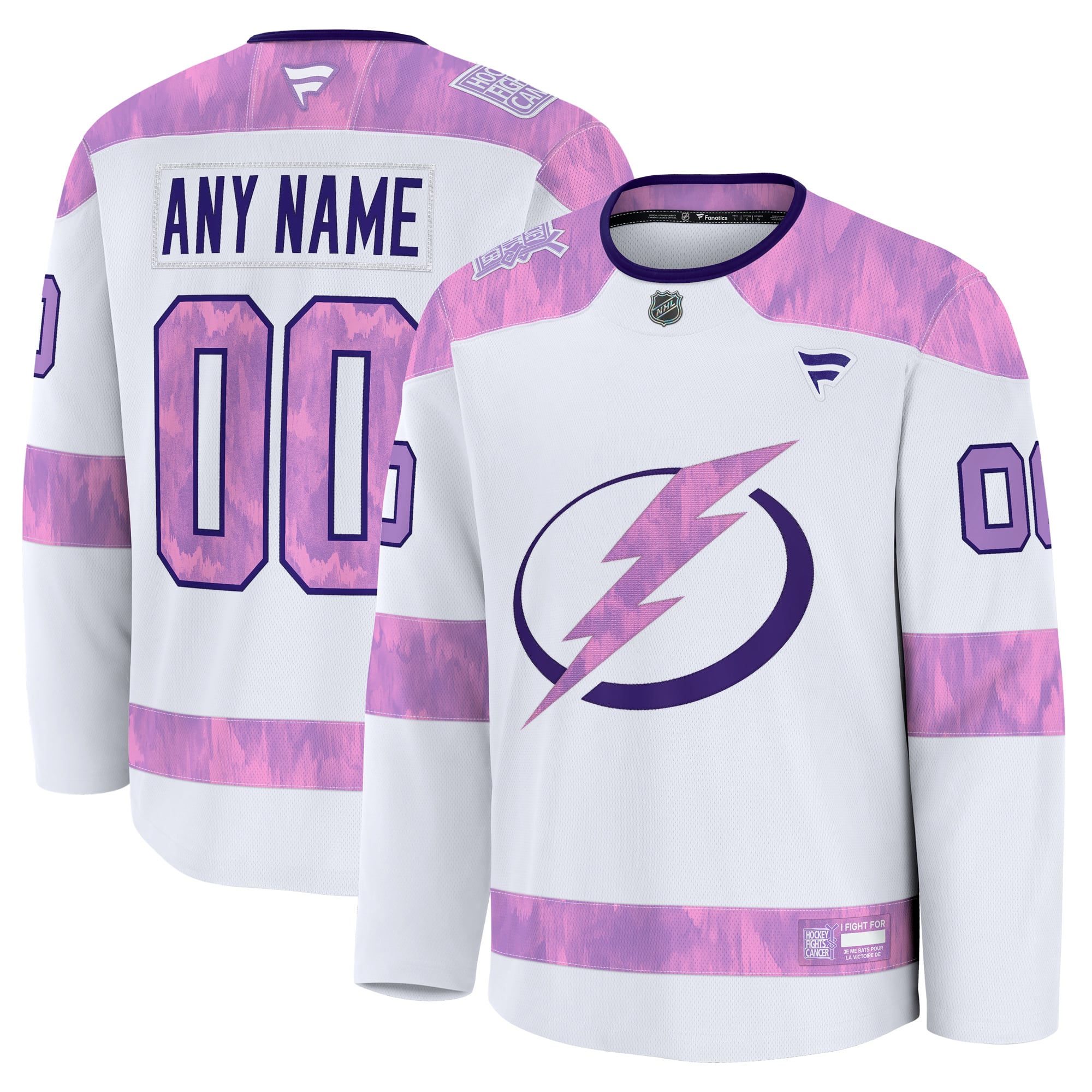 Tampa Bay Lightning 2024 Hockey Fights Cancer Custom Practice Jersey - White - Image 2