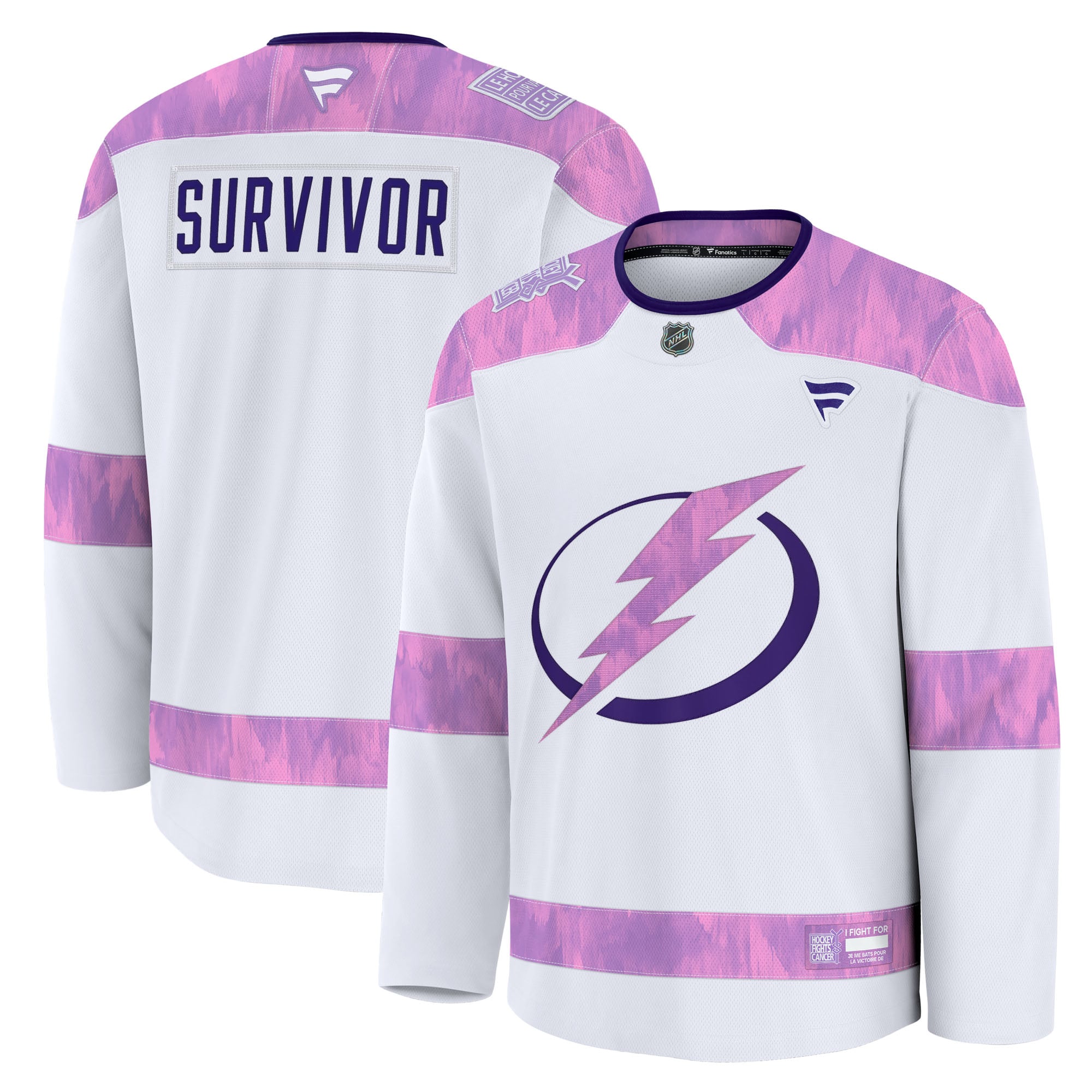 Tampa Bay Lightning Hockey Fights Cancer Survivor Practice Jersey - White - Image 2