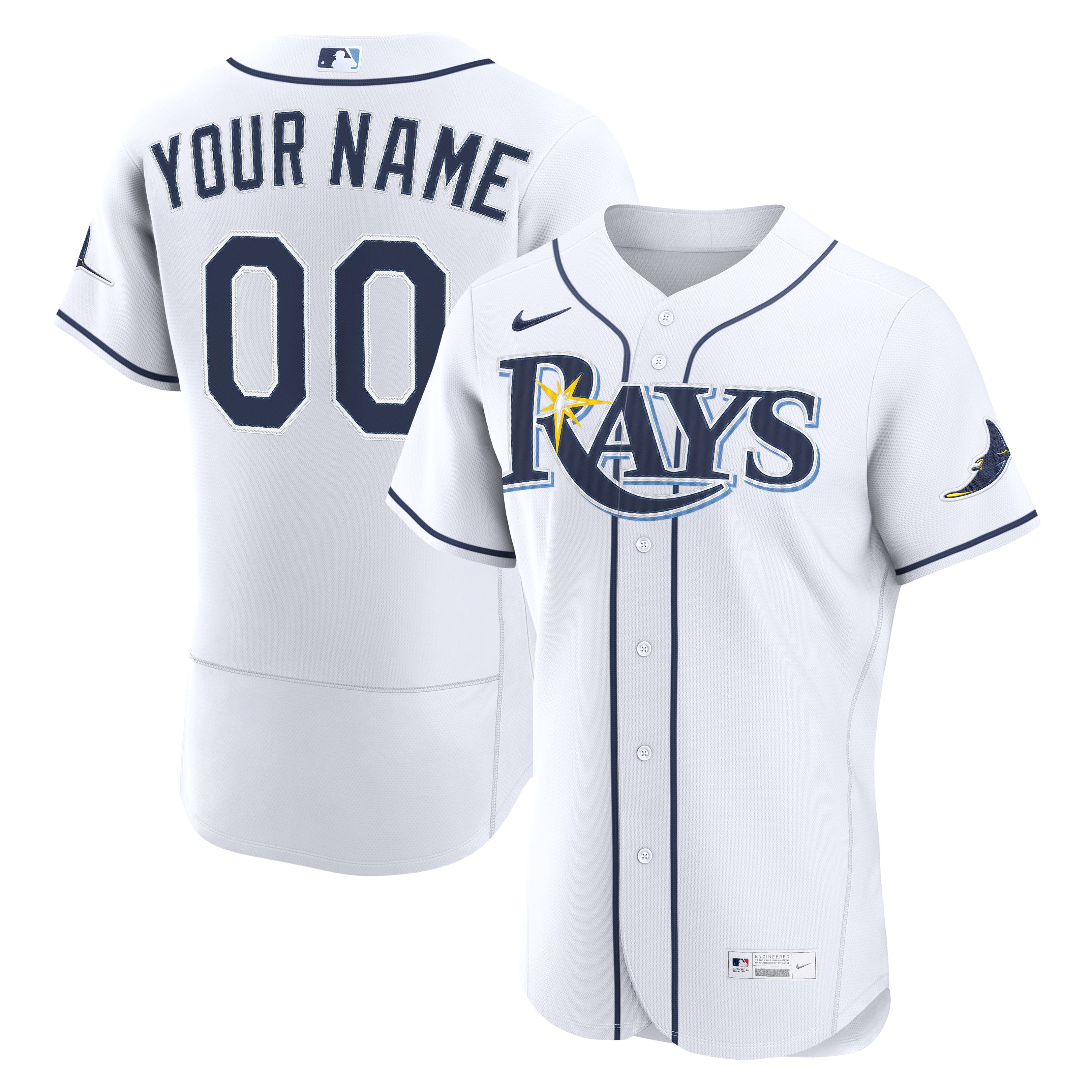 Tampa Bay Rays Home Custom Jersey - White - Image 2