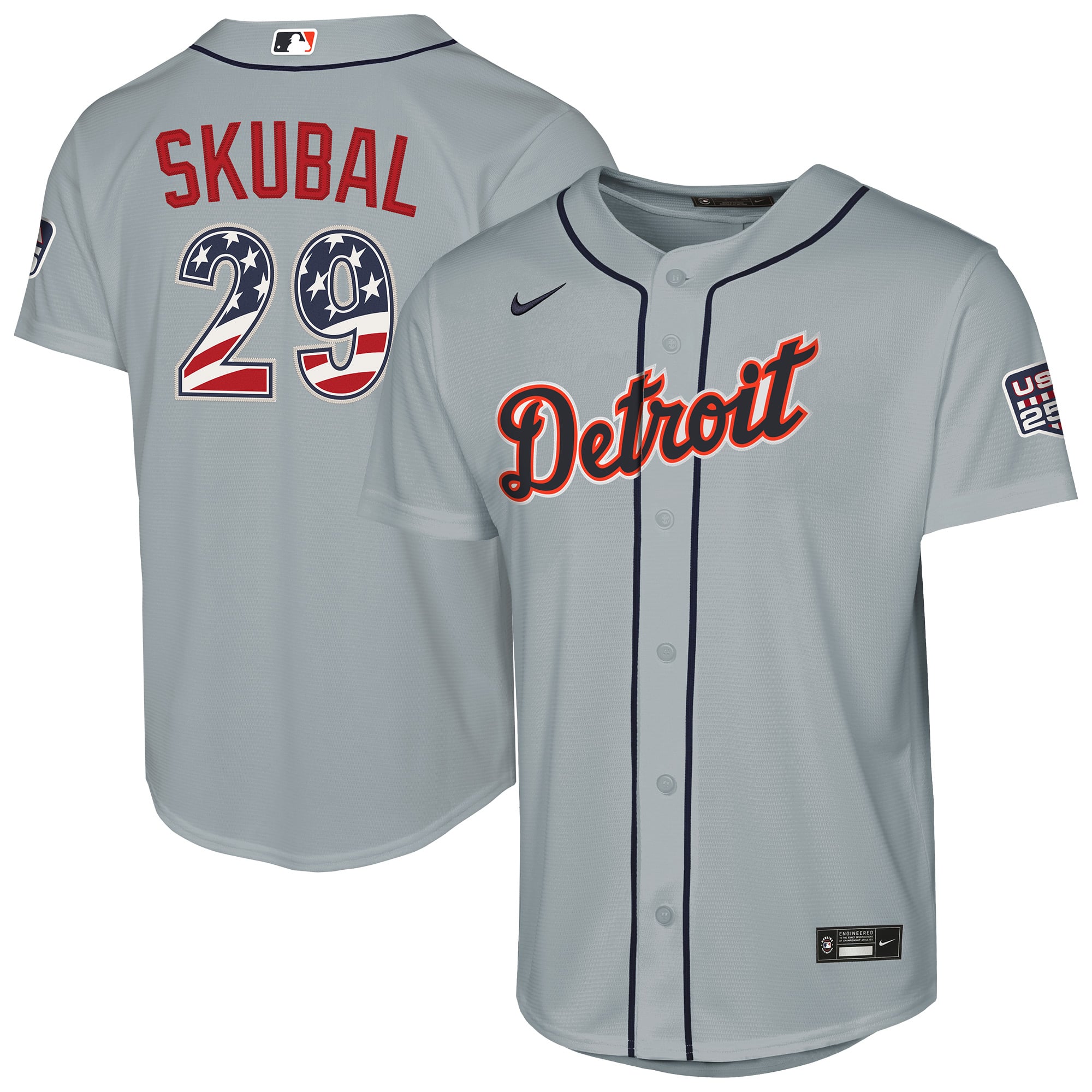 Tarik Skubal Detroit Tigers Youth USA 250 Fourth of July Road Jersey - Gray