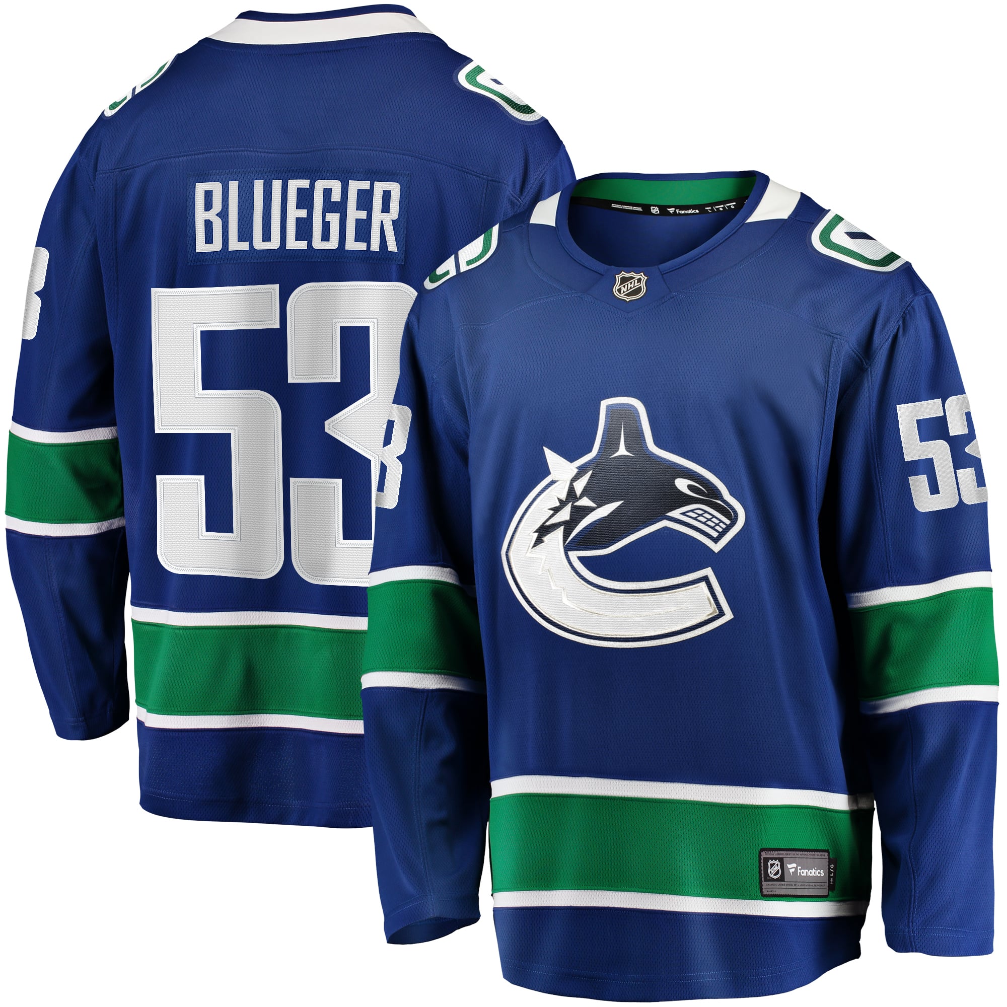 Teddy Blueger Vancouver Canucks Home Breakaway Jersey - Blue - Image 2