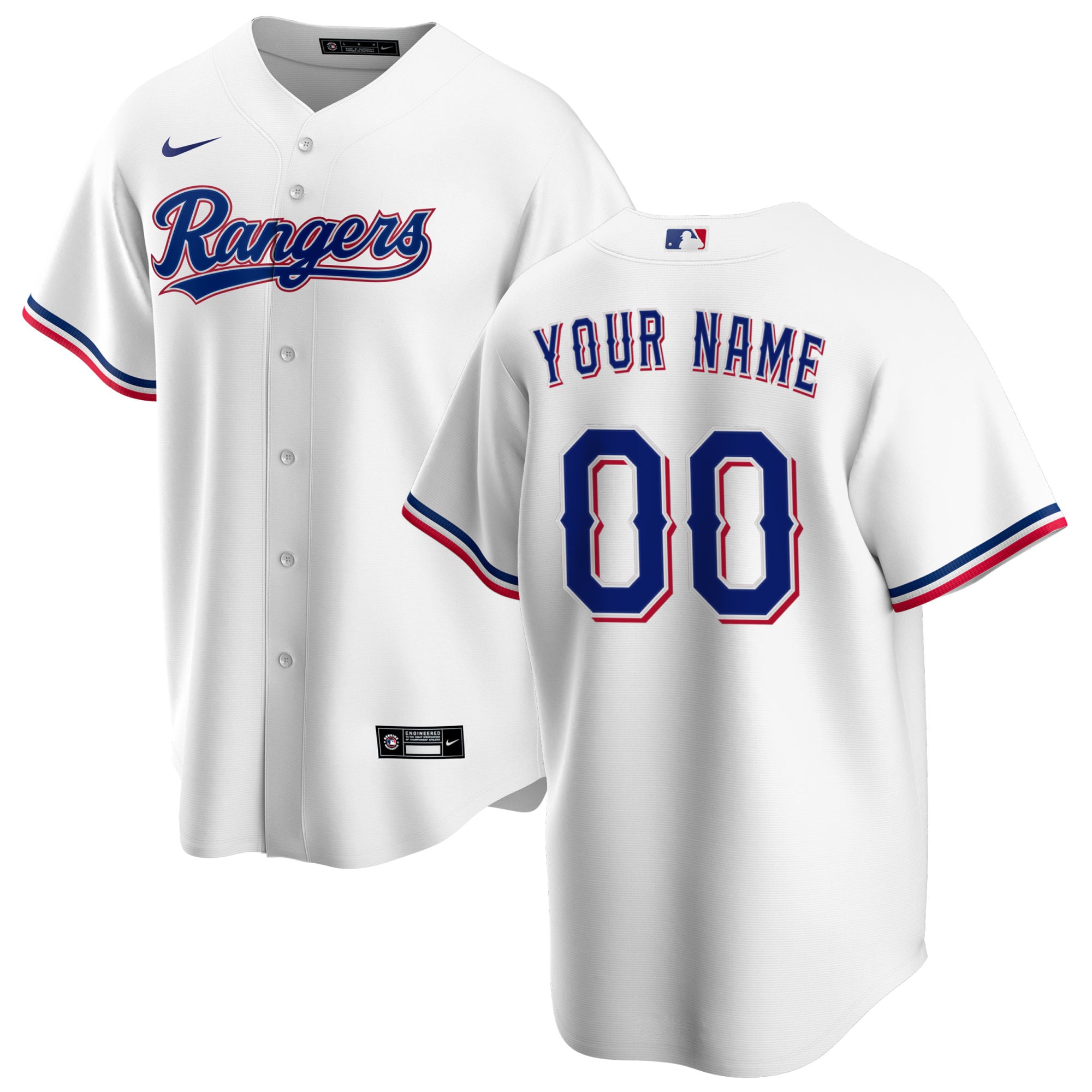 Texas Rangers Home Custom Jersey - White - Image 2