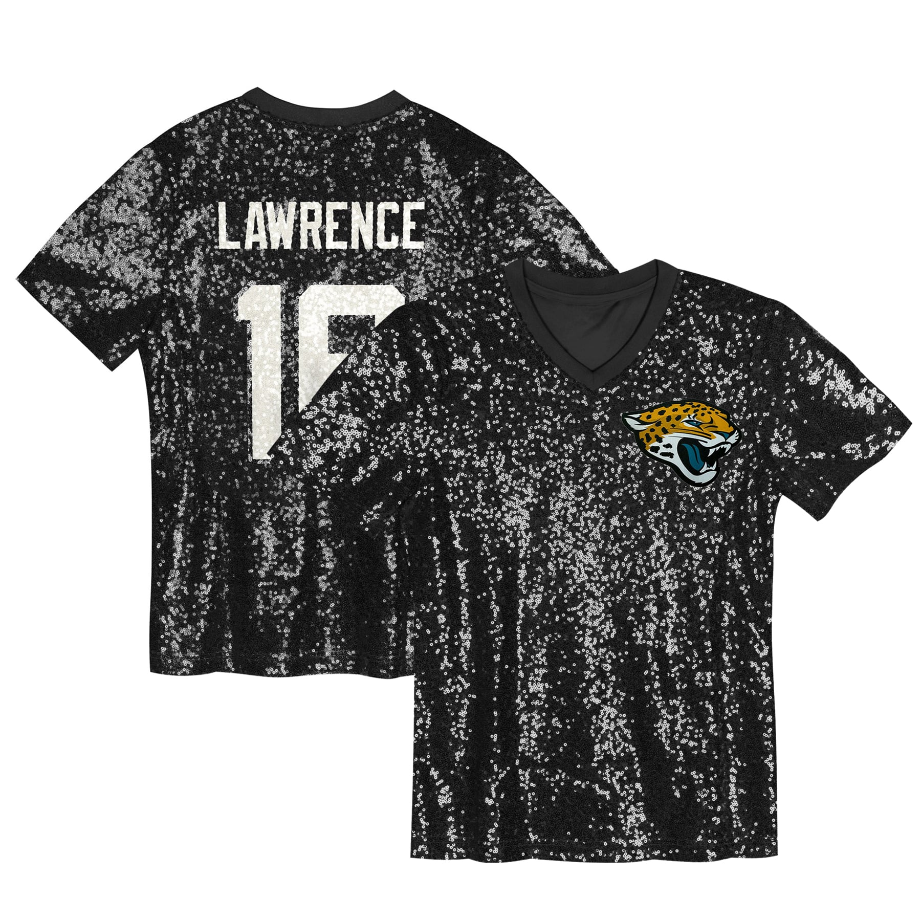 Trevor Lawrence Jacksonville Jaguars Girls Youth Sequin V-Neck Fashion Jersey - Black - Image 2