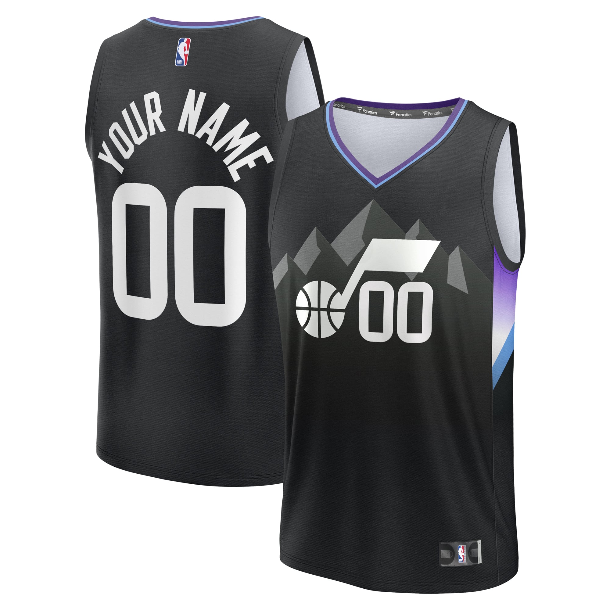 Utah Jazz Youth Fast Break Custom Jersey - Association Edition - Black - Image 2