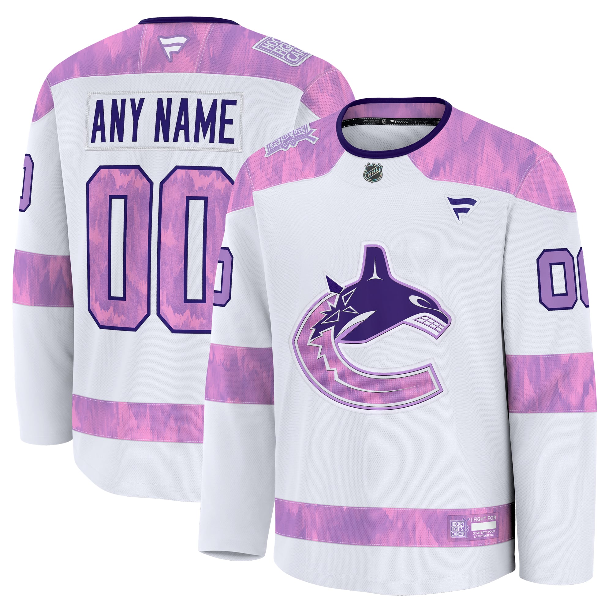 Vancouver Canucks 2024 Hockey Fights Cancer Custom Practice Jersey - White - Image 2