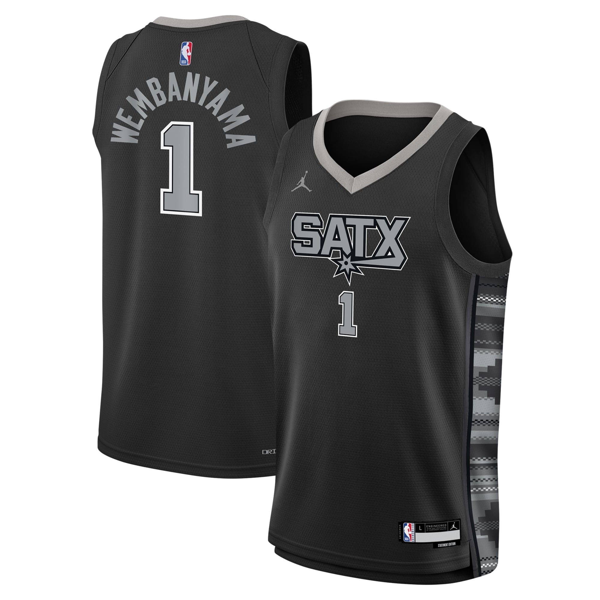 Victor Wembanyama San Antonio Spurs Jordan Brand Youth Swingman Jersey - Statement Edition - Black - Image 2
