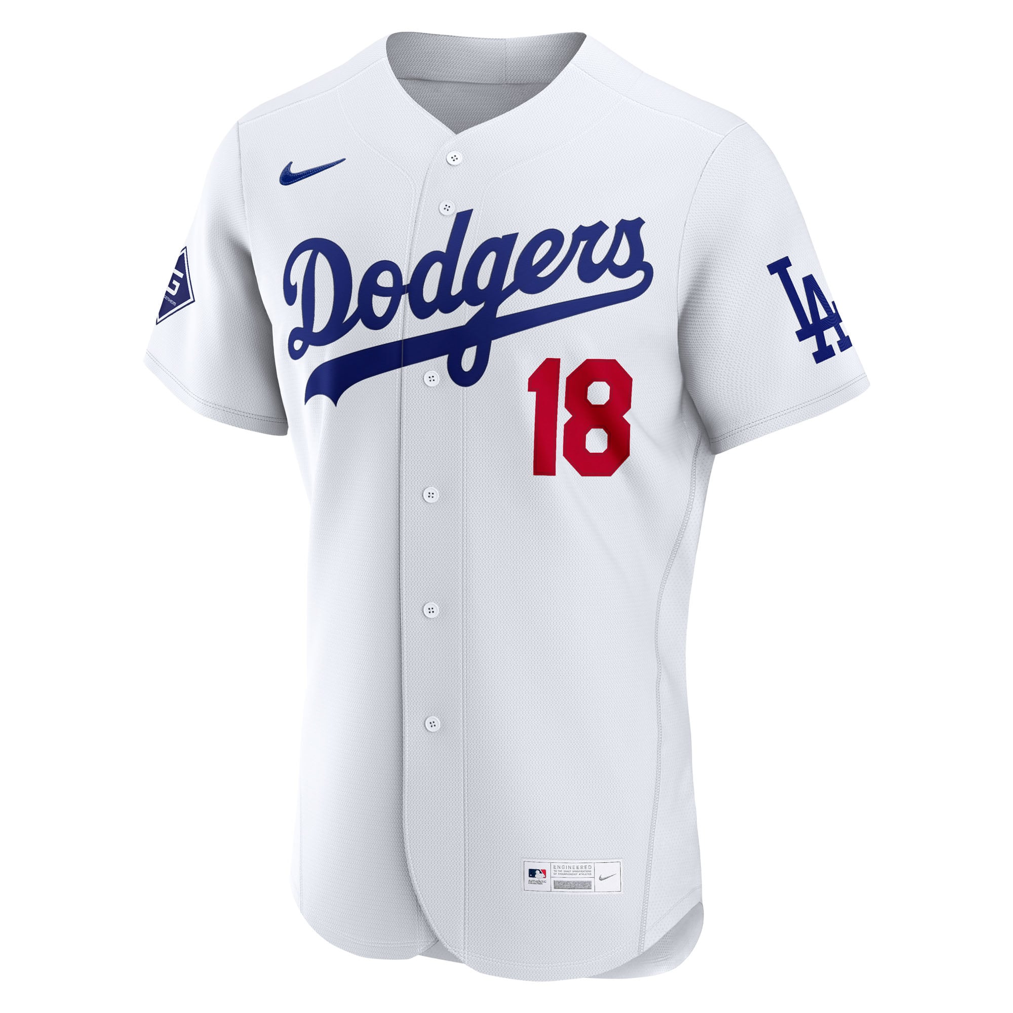 Yoshinobu Yamamoto Los Angeles Dodgers Home Sponsor Patch Jersey - White - Image 3