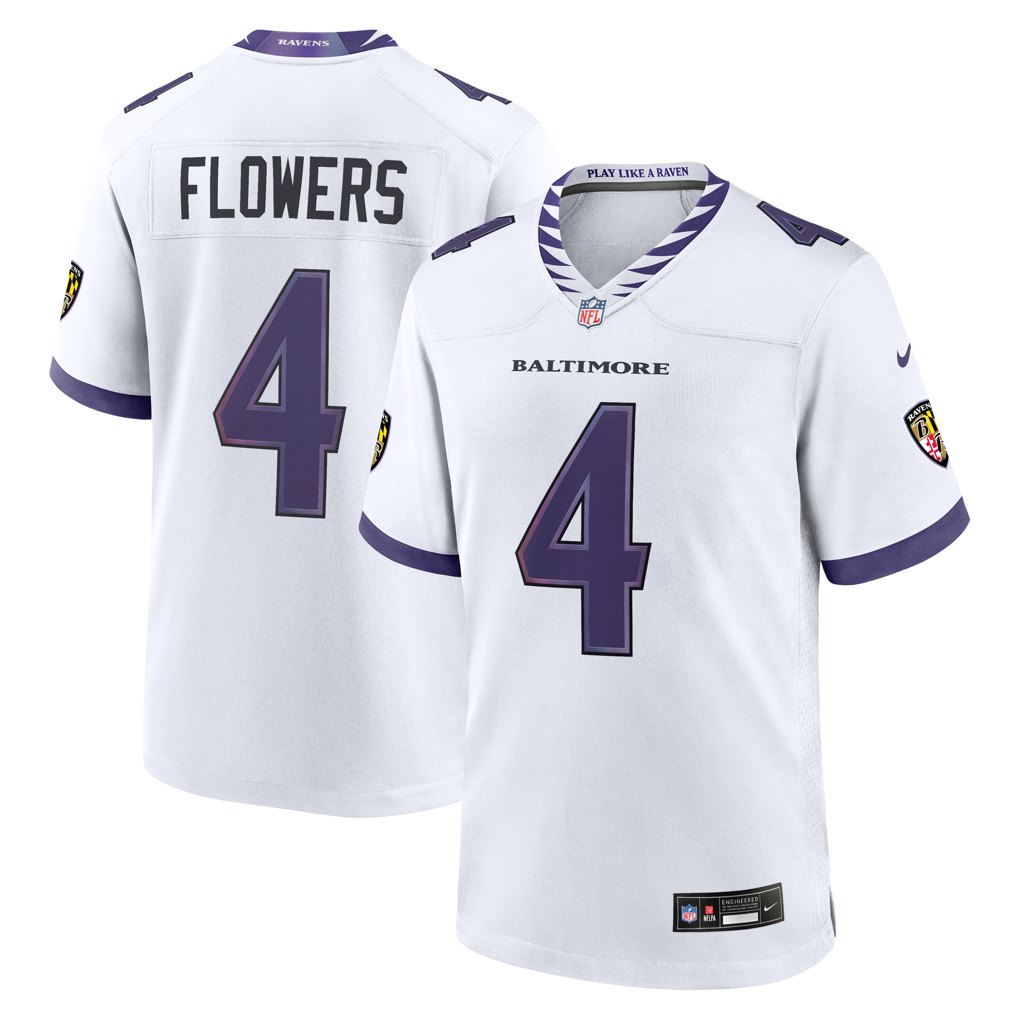 Zay Flowers Baltimore Ravens Alternate Game Jersey - White - Image 2