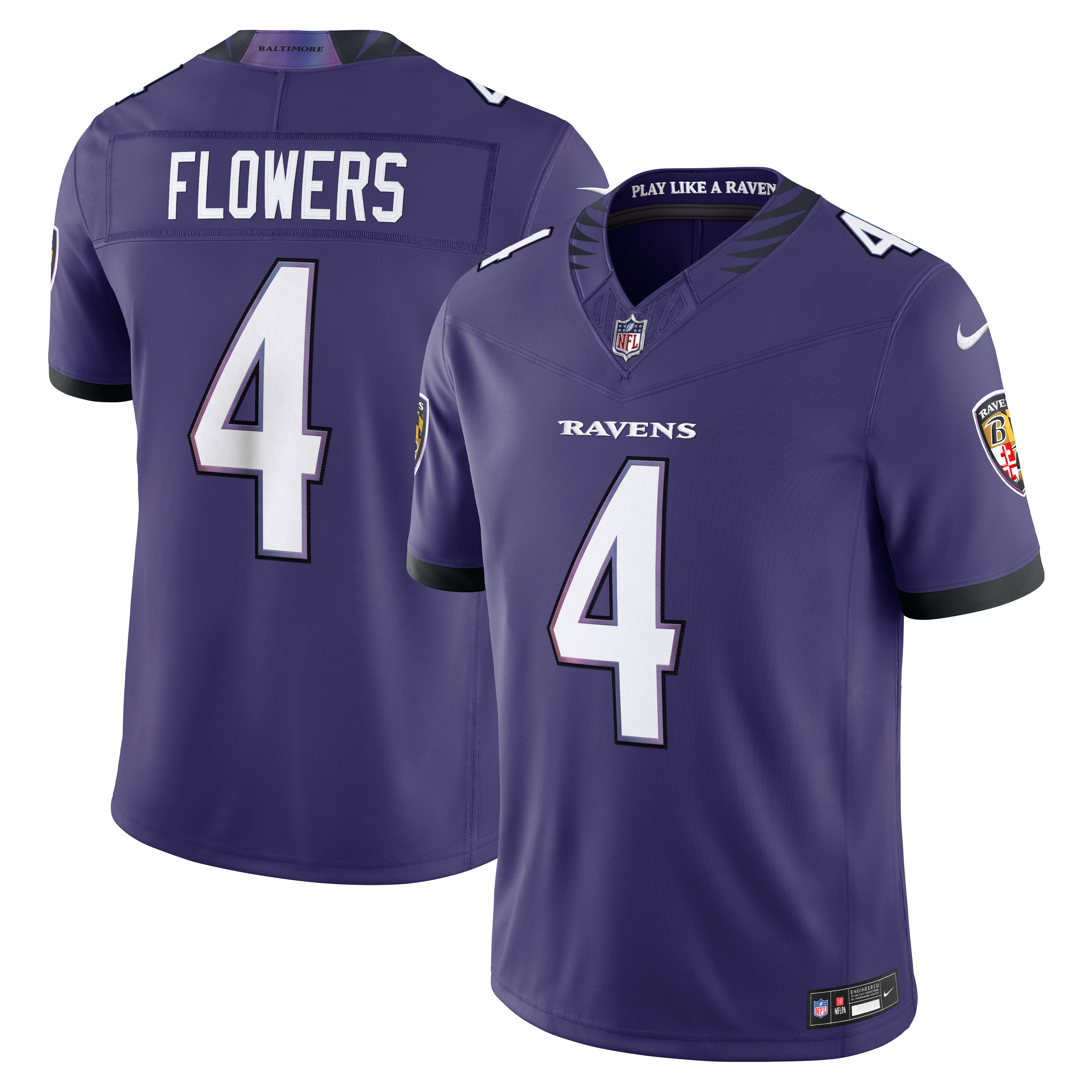 Zay Flowers Baltimore Ravens Team Vapor F.U.S.E. Stitched Limited Jersey - Purple